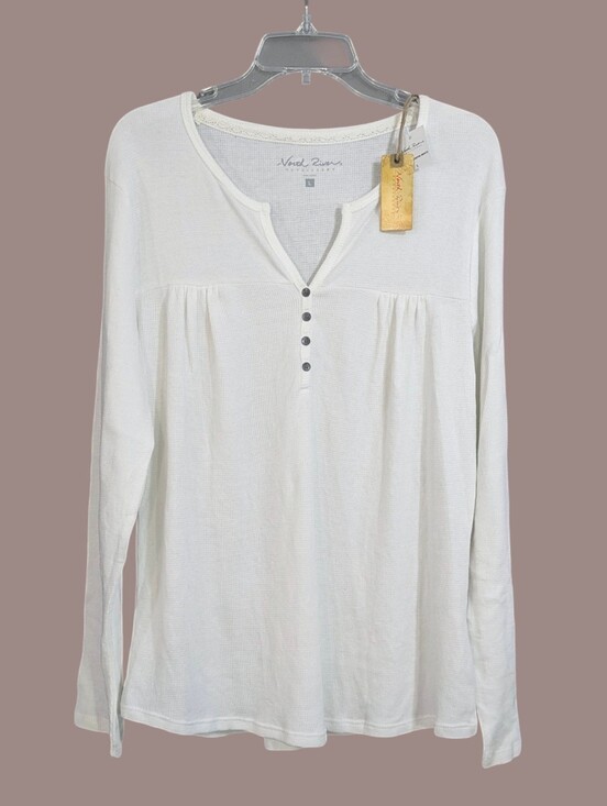 North River Outfitters Tops - NEW North River Henley V-Neck Long Sleeve White Tee - Size Large Womens Blouse